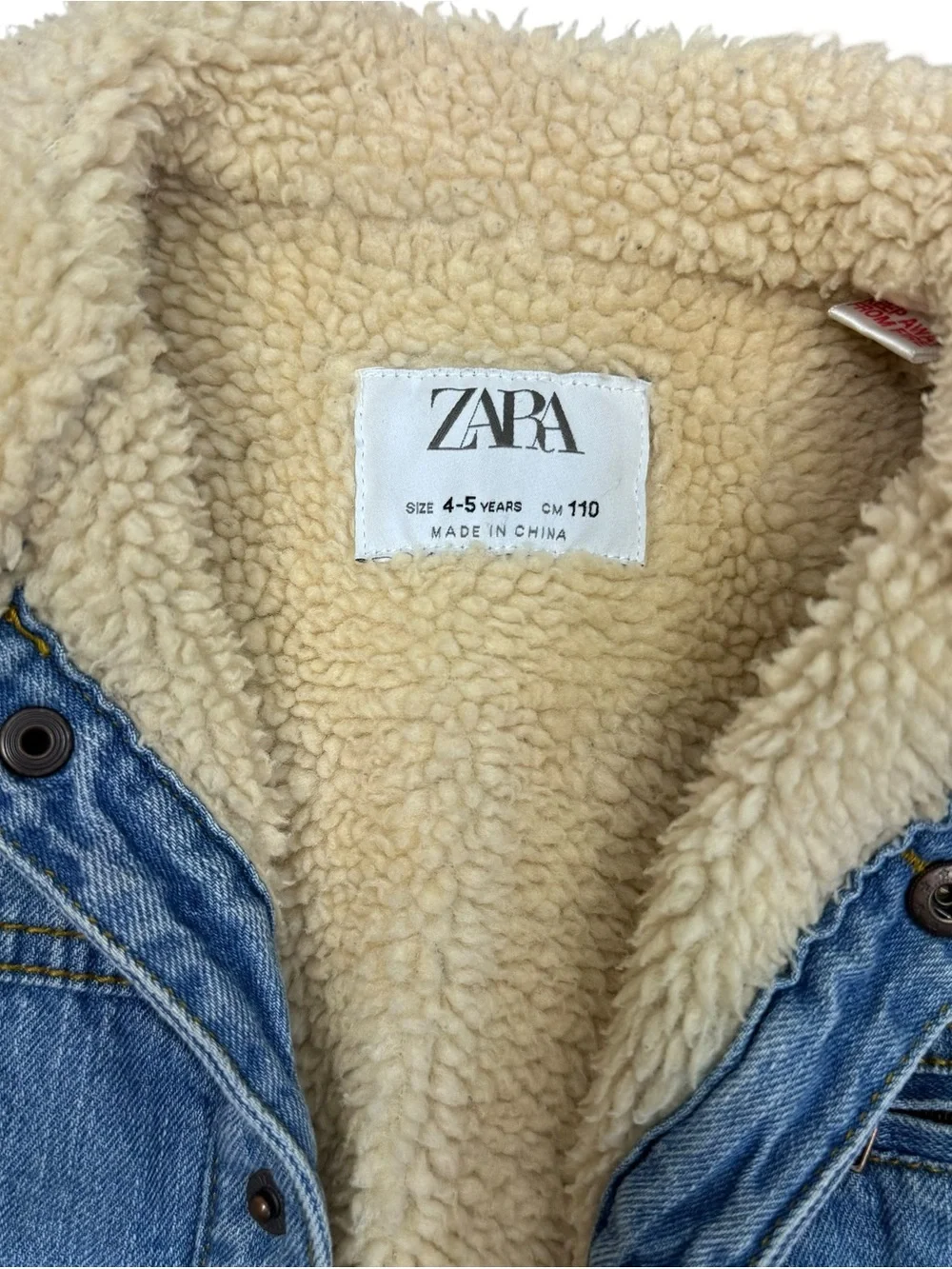 Zara Kids Sherpa Lined Denim Jacket 4-5 Years Faux Shearling Blue Jean